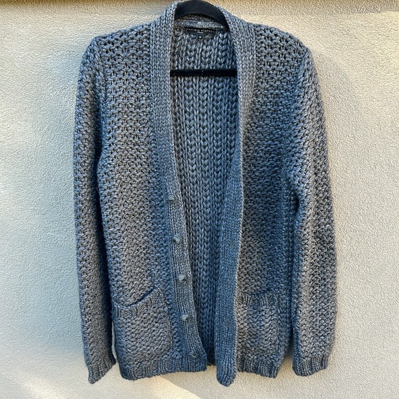 Daniele Fiesoli 🔥 Italy Chunky Knit Cardigan Sweater Gray Sz M Wool Alpaca - Picture 9 of 9